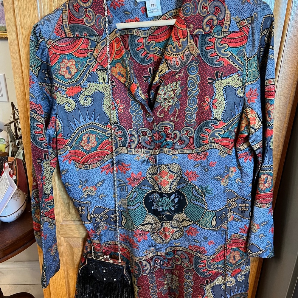 Vintage Citron Multi color jacquard blend jacket tunic petite medium, gorgeous!